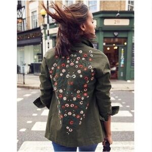 Floral Embroidered Green Jacket